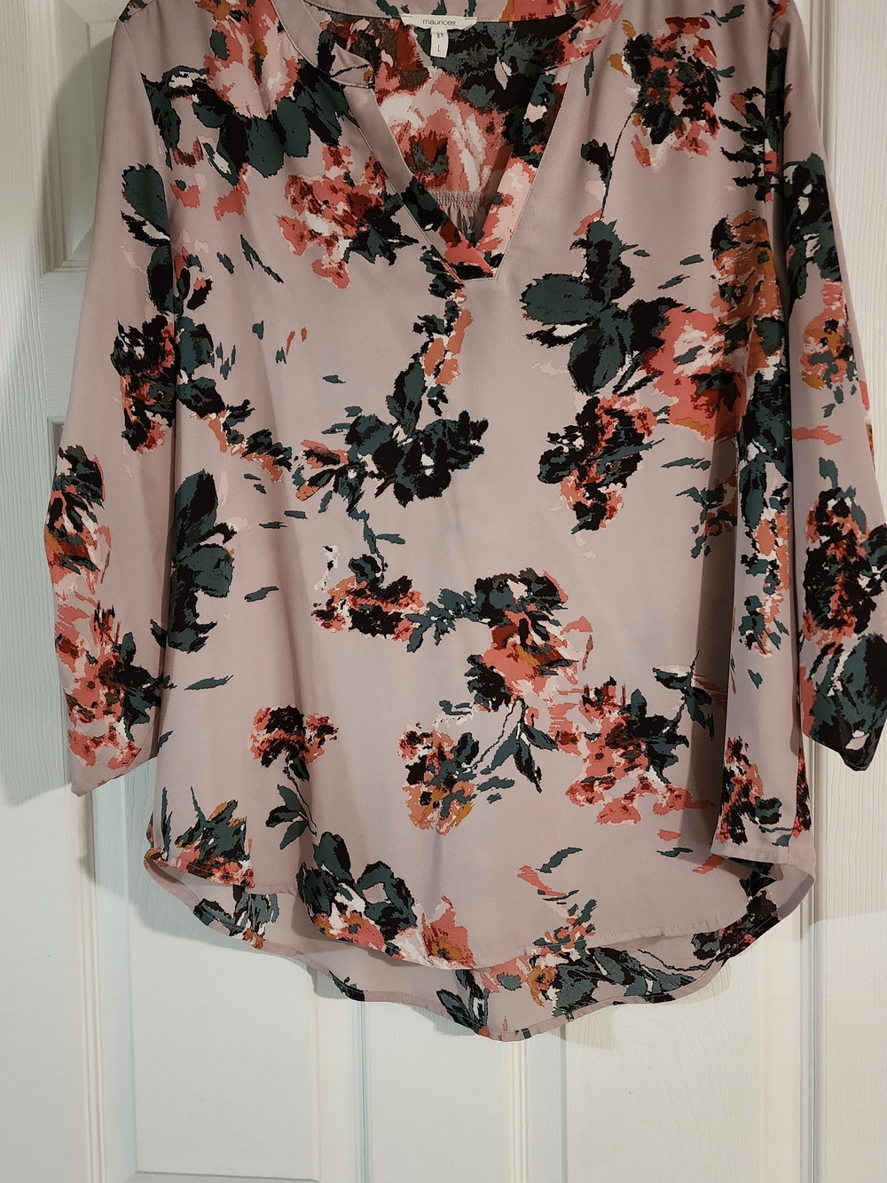 Maurices Blush Floral V-Neck Women’s Blouse